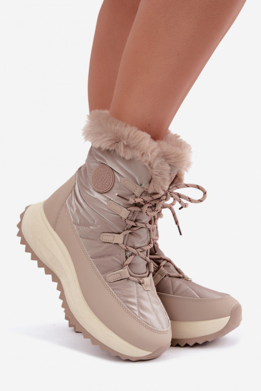 Sandfarbene Schneestiefel mit Plattform und Fell Big Star UU274221