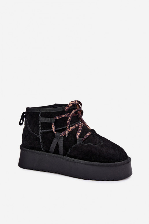 Schwarze Kunstveloursleder-Schneestiefel mit Plattform und stilvollen Details GOE UU2N4919