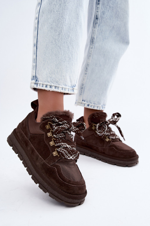 Schneestiefel mit Schnürsenkeln aus Kunstveloursleder GOE UU2N4921 CzekoladoĮe