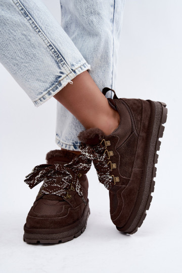 Schneestiefel mit Schnürsenkeln aus Kunstveloursleder GOE UU2N4921 CzekoladoĮe 2