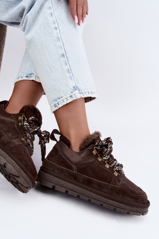 Schneestiefel mit Schnürsenkeln aus Kunstveloursleder GOE UU2N4921 CzekoladoĮe
