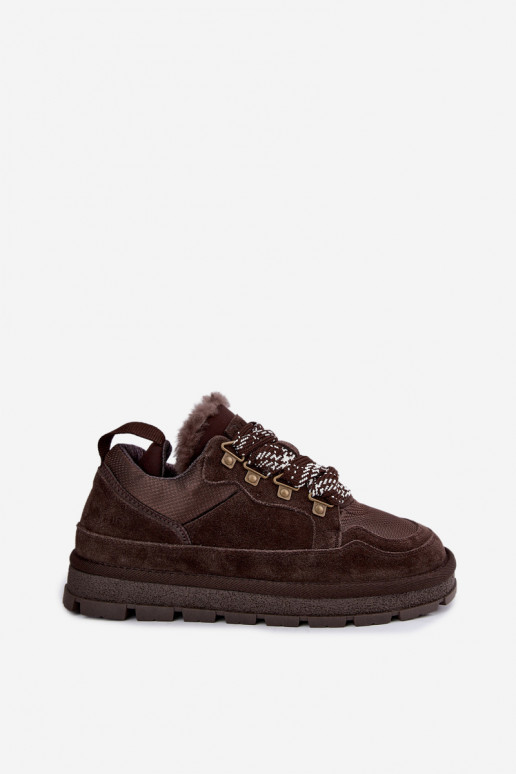 Schneestiefel mit Schnürsenkeln aus Kunstveloursleder GOE UU2N4921 CzekoladoĮe