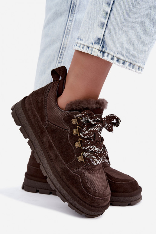 Schneestiefel mit Schnürsenkeln aus Kunstveloursleder GOE UU2N4921 CzekoladoĮe