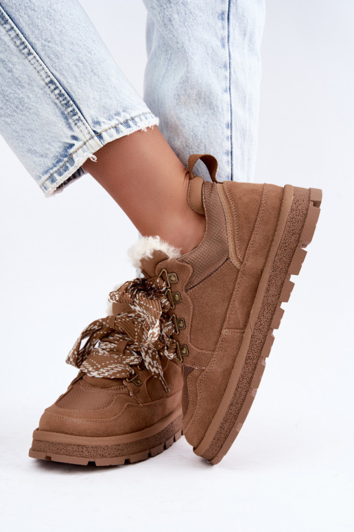 Braune Schneestiefel mit Schnürsenkeln aus Kunstveloursleder GOE UU2N4922