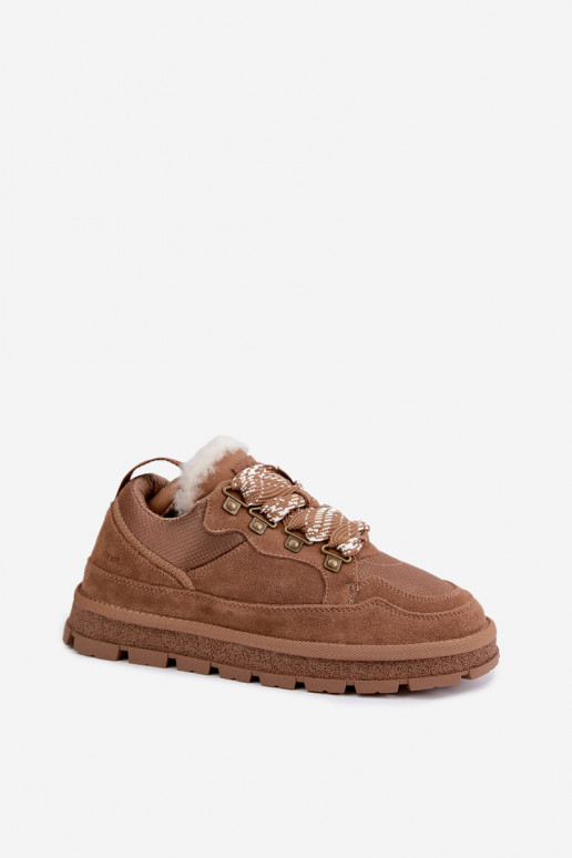 Braune Schneestiefel mit Schnürsenkeln aus Kunstveloursleder GOE UU2N4922