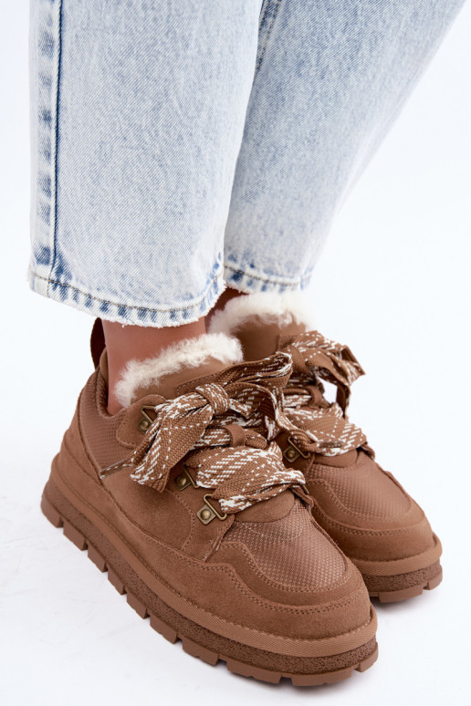 Braune Schneestiefel mit Schnürsenkeln aus Kunstveloursleder GOE UU2N4922