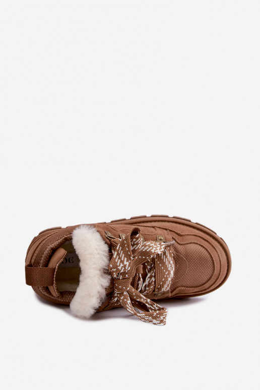 Braune Schneestiefel mit Schnürsenkeln aus Kunstveloursleder GOE UU2N4922