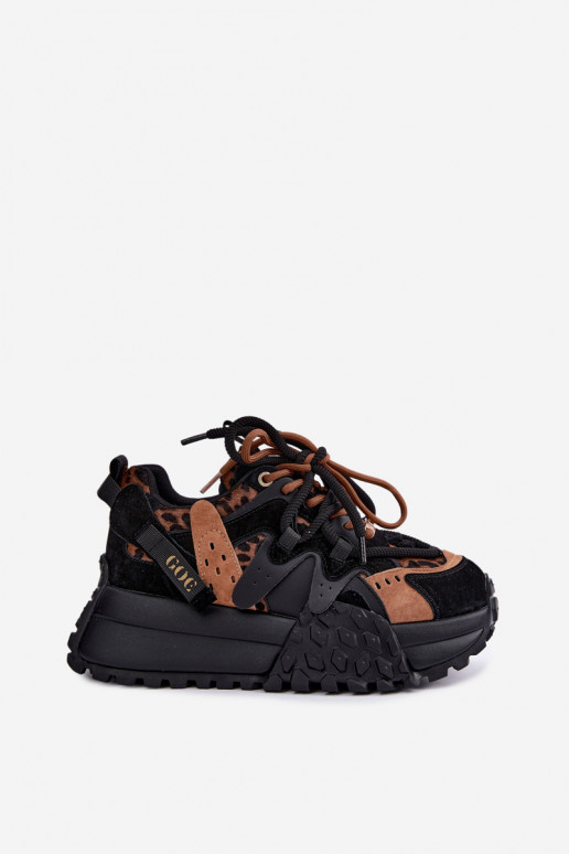 Schwarze Kunstveloursleder-Sneaker mit Plattform und Leopardenmuster-Details GOE UU2N4017