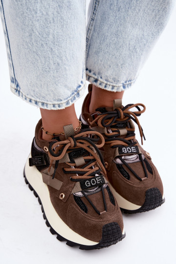 Braune Kunstveloursleder-Sneaker mit Plattform GOE UU2N4001