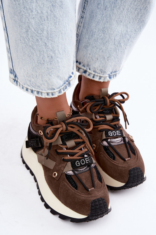 Braune Kunstveloursleder-Sneaker mit Plattform GOE UU2N4001