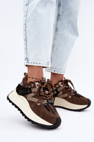 Braune Kunstveloursleder-Sneaker mit Plattform GOE UU2N4001 2