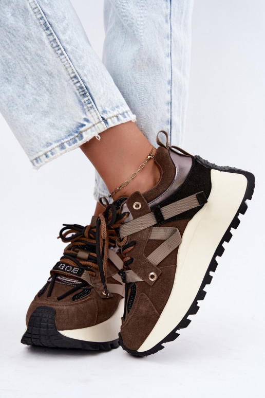 Braune Kunstveloursleder-Sneaker mit Plattform GOE UU2N4001