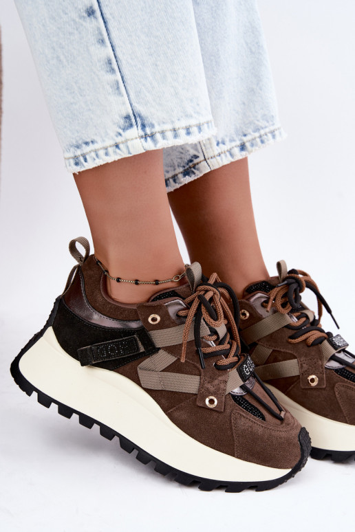 Braune Kunstveloursleder-Sneaker mit Plattform GOE UU2N4001