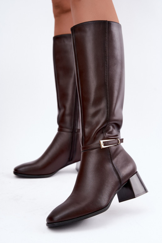 Isolierte Leder-Kniehohe Stiefel mit Absätzen und Schnallen Sergio Leone KZ-31