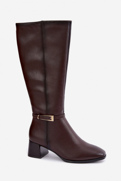 Isolierte Leder-Kniehohe Stiefel mit Absätzen und Schnallen Sergio Leone KZ-31