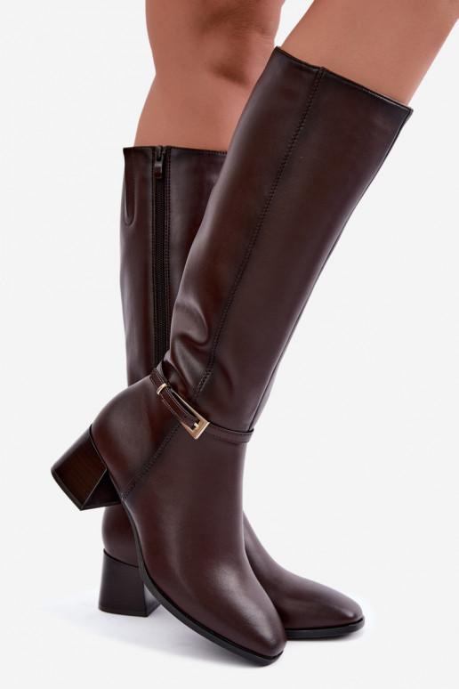 Isolierte Leder-Kniehohe Stiefel mit Absätzen und Schnallen Sergio Leone KZ-31