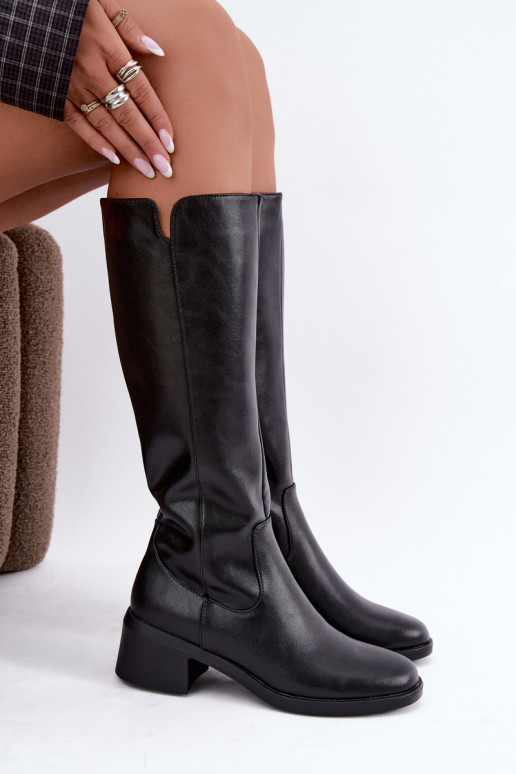 Isolierte schwarze Leder-Kniehohe Stiefel Klocke Sergio Leone KZ-17