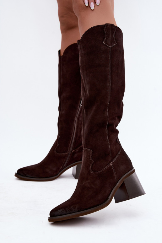 Kunstveloursleder Cowboy-Stiefel mit Absatz Vinceza 133103 schokoladenbraun