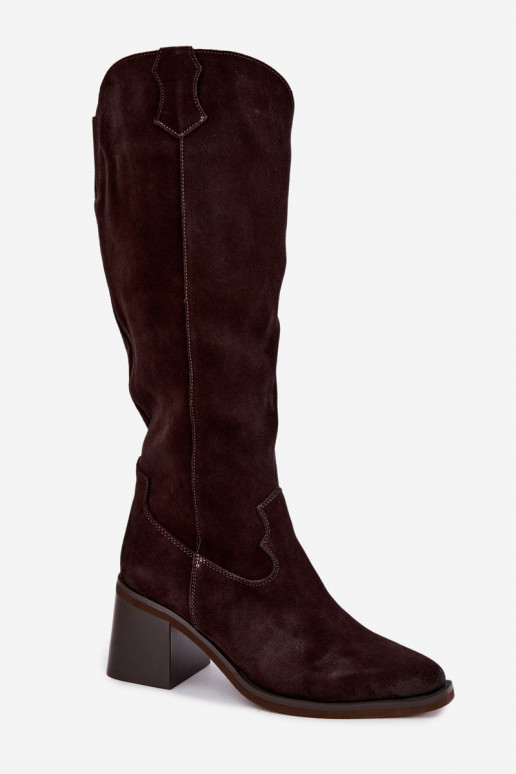 Kunstveloursleder Cowboy-Stiefel mit Absatz Vinceza 133103 schokoladenbraun