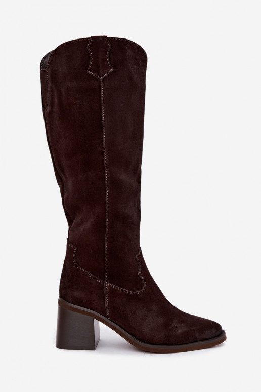 Kunstveloursleder Cowboy-Stiefel mit Absatz Vinceza 133103 schokoladenbraun
