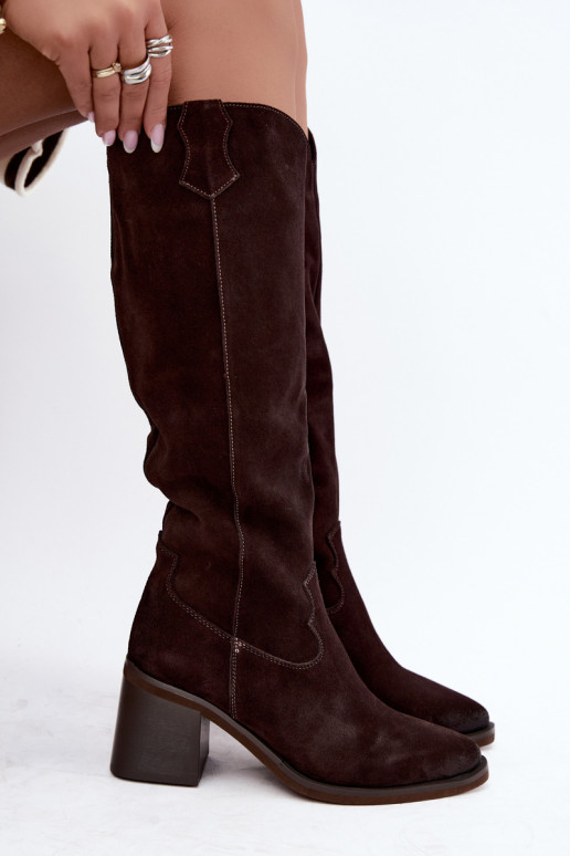 Kunstveloursleder Cowboy-Stiefel mit Absatz Vinceza 133103 schokoladenbraun