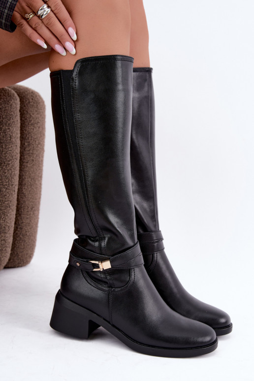 Warmes Leder-Kniehohe Stiefel mit dekorierten Absätzen Sergio Leone KZ-13 schwarz