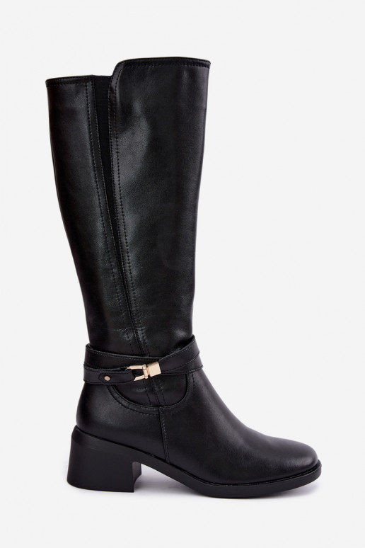 Warmes Leder-Kniehohe Stiefel mit dekorierten Absätzen Sergio Leone KZ-13 schwarz