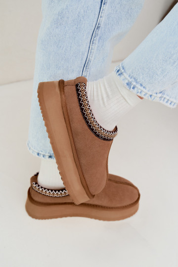 Kunstveloursleder Schneestiefel mit dekorativem Streifen Vinceza 97972 braun 2