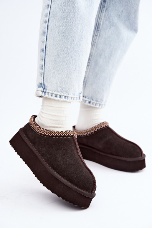 Kunstveloursleder Schneestiefel mit dekorativem Streifen Vinceza 97972 schokoladenbraun