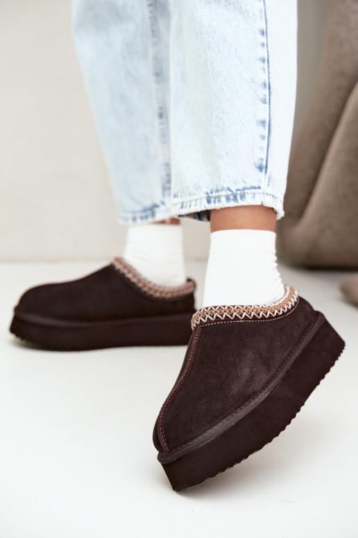 Kunstveloursleder Schneestiefel mit dekorativem Streifen Vinceza 97972 schokoladenbraun