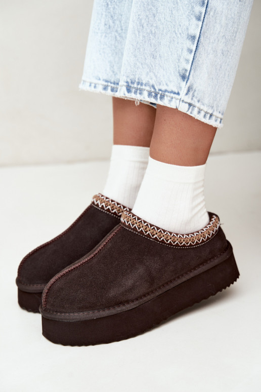 Kunstveloursleder Schneestiefel mit dekorativem Streifen Vinceza 97972 schokoladenbraun