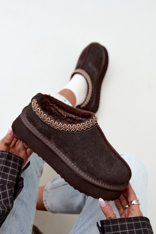 Kunstveloursleder Schneestiefel mit dekorativem Streifen Vinceza 97972 schokoladenbraun