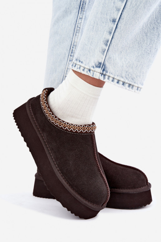 Kunstveloursleder Schneestiefel mit dekorativem Streifen Vinceza 97972 schokoladenbraun