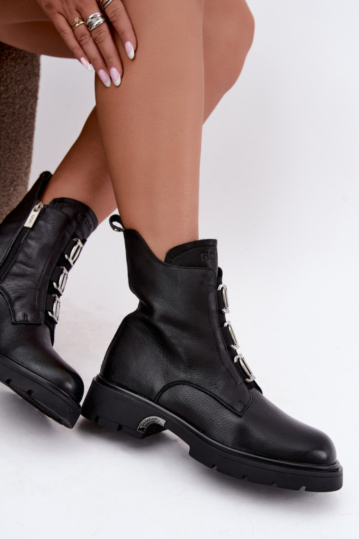 Warmes Leder-Ankle Boots mit eleganten Details GOE UU2N4138 schwarz