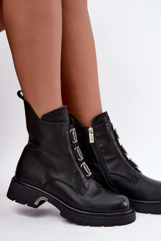 Warmes Leder-Ankle Boots mit eleganten Details GOE UU2N4138 schwarz