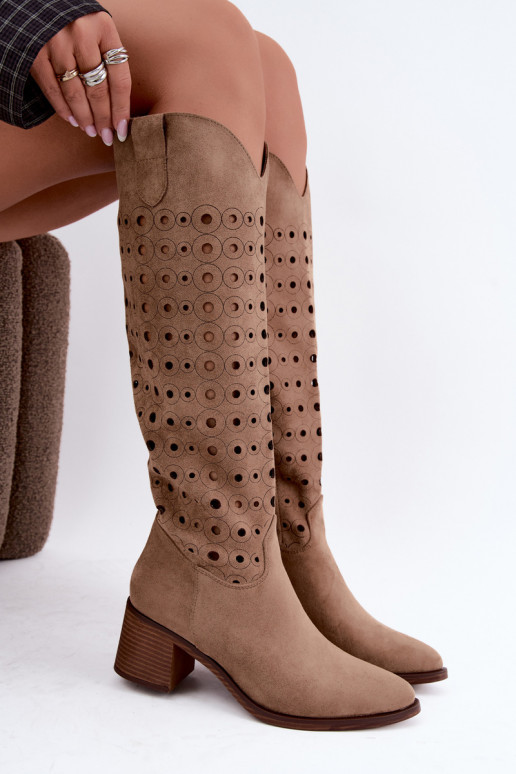 mit durchbrochenen Elementen Stiefel Klocke braune Farbe Kireya