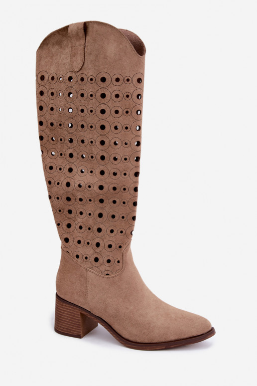 mit durchbrochenen Elementen Stiefel Klocke braune Farbe Kireya