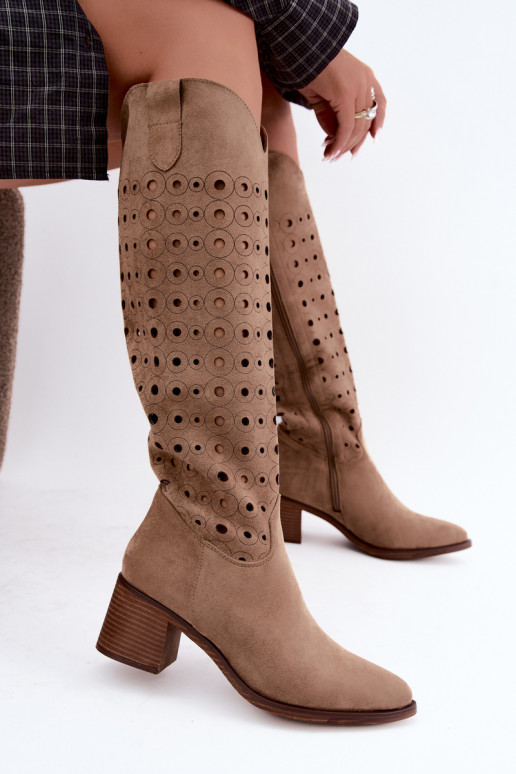 mit durchbrochenen Elementen Stiefel Klocke braune Farbe Kireya