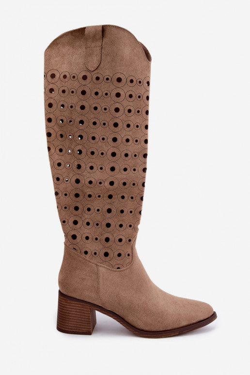 mit durchbrochenen Elementen Stiefel Klocke braune Farbe Kireya