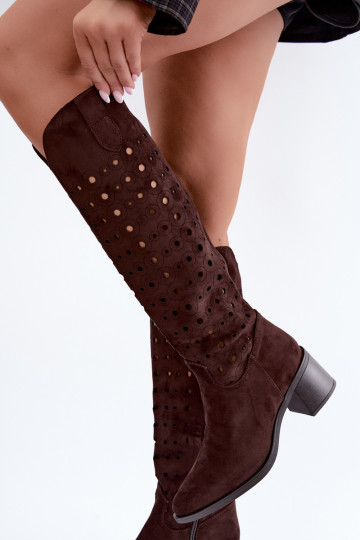 Kniehohe Stiefel mit durchbrochenen Elementen Kireya schokoladenbraun