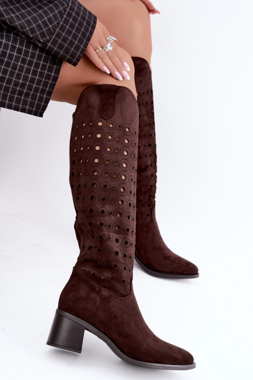 Kniehohe Stiefel mit durchbrochenen Elementen Kireya schokoladenbraun