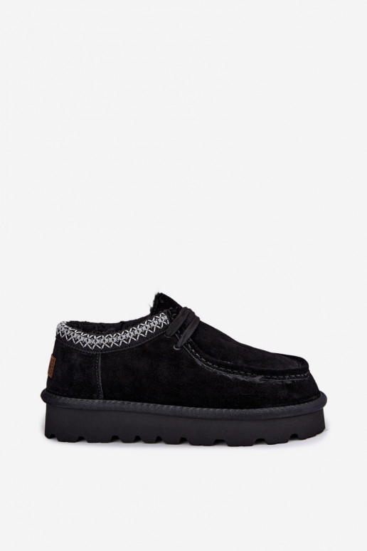 Kunstveloursleder Schneestiefel mit gestickten Elementen D7868-01 schwarz