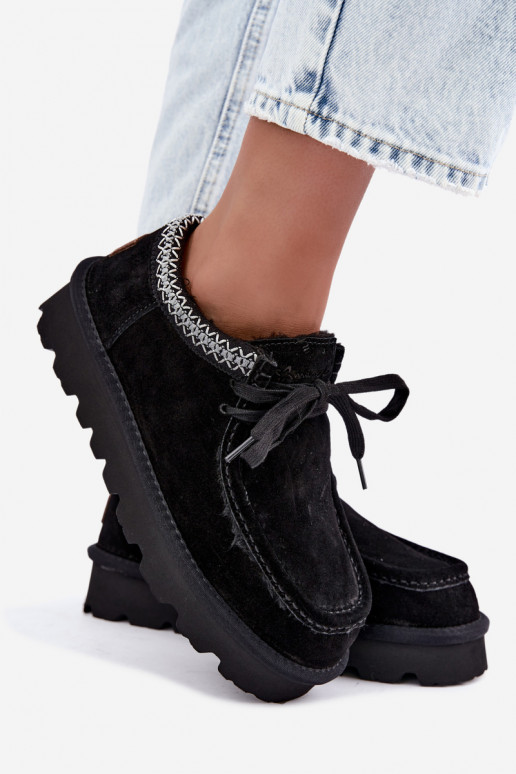 Kunstveloursleder Schneestiefel mit gestickten Elementen D7868-01 schwarz