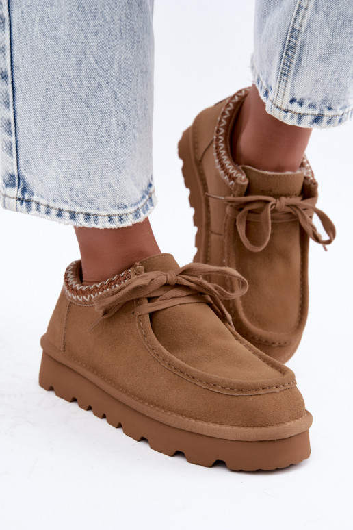 Kunstveloursleder Schneestiefel mit gestickten Elementen D7868-29 braun