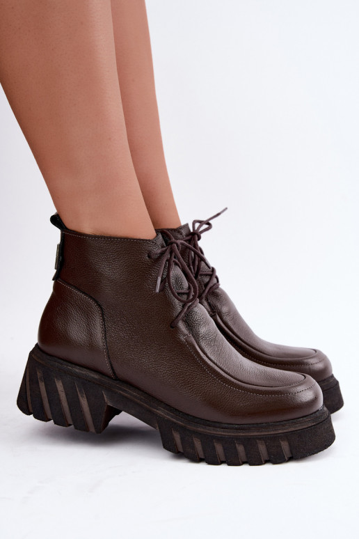 Warmes Leder-Ankle Boots mit eleganten Details Zazoo 60594 schokoladenbraun