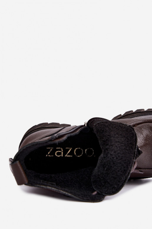 Warmes Leder-Ankle Boots mit eleganten Details Zazoo 60594 schokoladenbraun