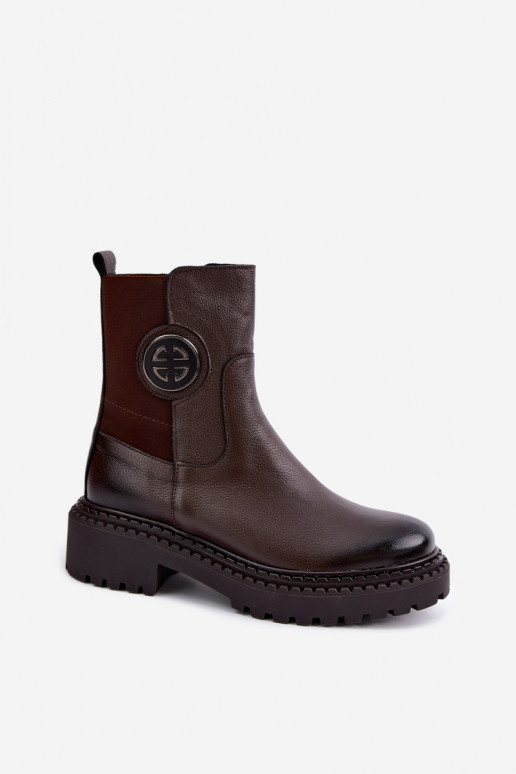 Warmes Leder-Ankle Boots mit eleganten Details Zazoo 60578 schokoladenbraun