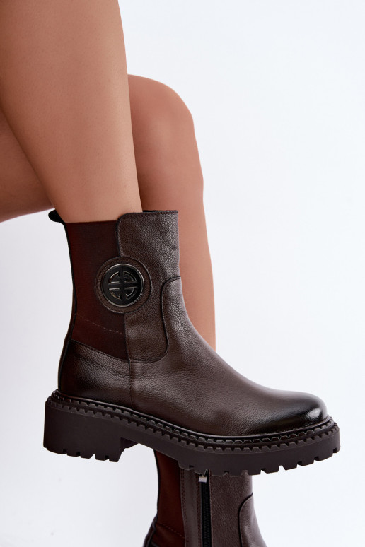 Warmes Leder-Ankle Boots mit eleganten Details Zazoo 60578 schokoladenbraun