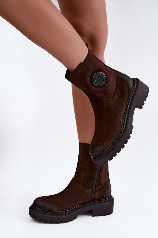 Haut INildlederschuhe Mit Dekorationen Detalem sich Zuarm laufen Zazoo 60578 CzekoladoZue