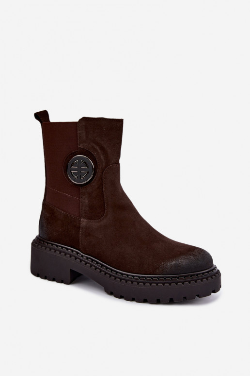 Warmes Veloursleder-Ankle Boots mit eleganten Details Zazoo 60578 schokoladenbraun